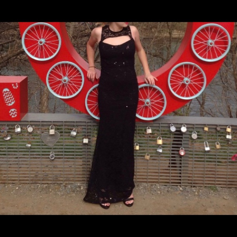 Black sequin evening gown/ prom dress